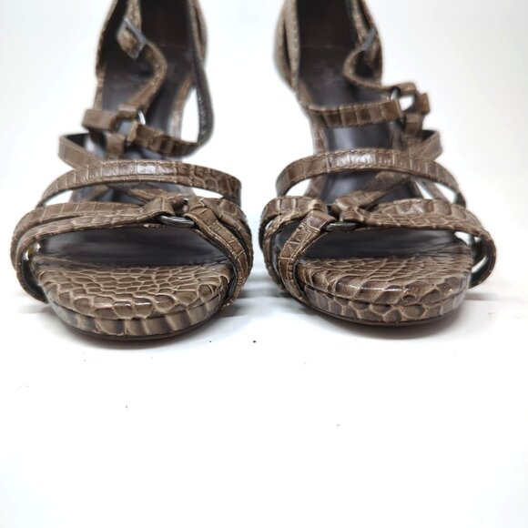 Tory Burch High Heels 6 Brown Strappy Open Toe Croc Embossed Leather - Picture 4 of 10